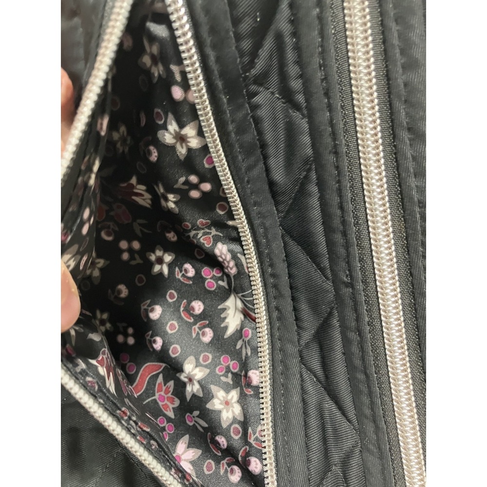 Vera Bradley Black Quilted Crossbody Bag Adjustable Strap Zipper Floral Lining - Picture 9 of 9